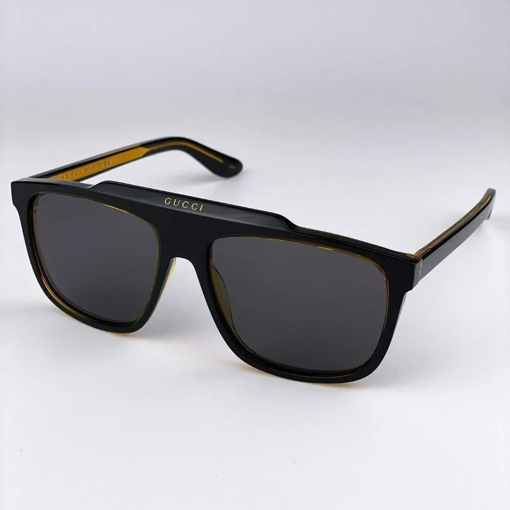 NEW GUCCI GG1039S 001 Black/Yellow Gray Aviator Plastic Men Sunglasses